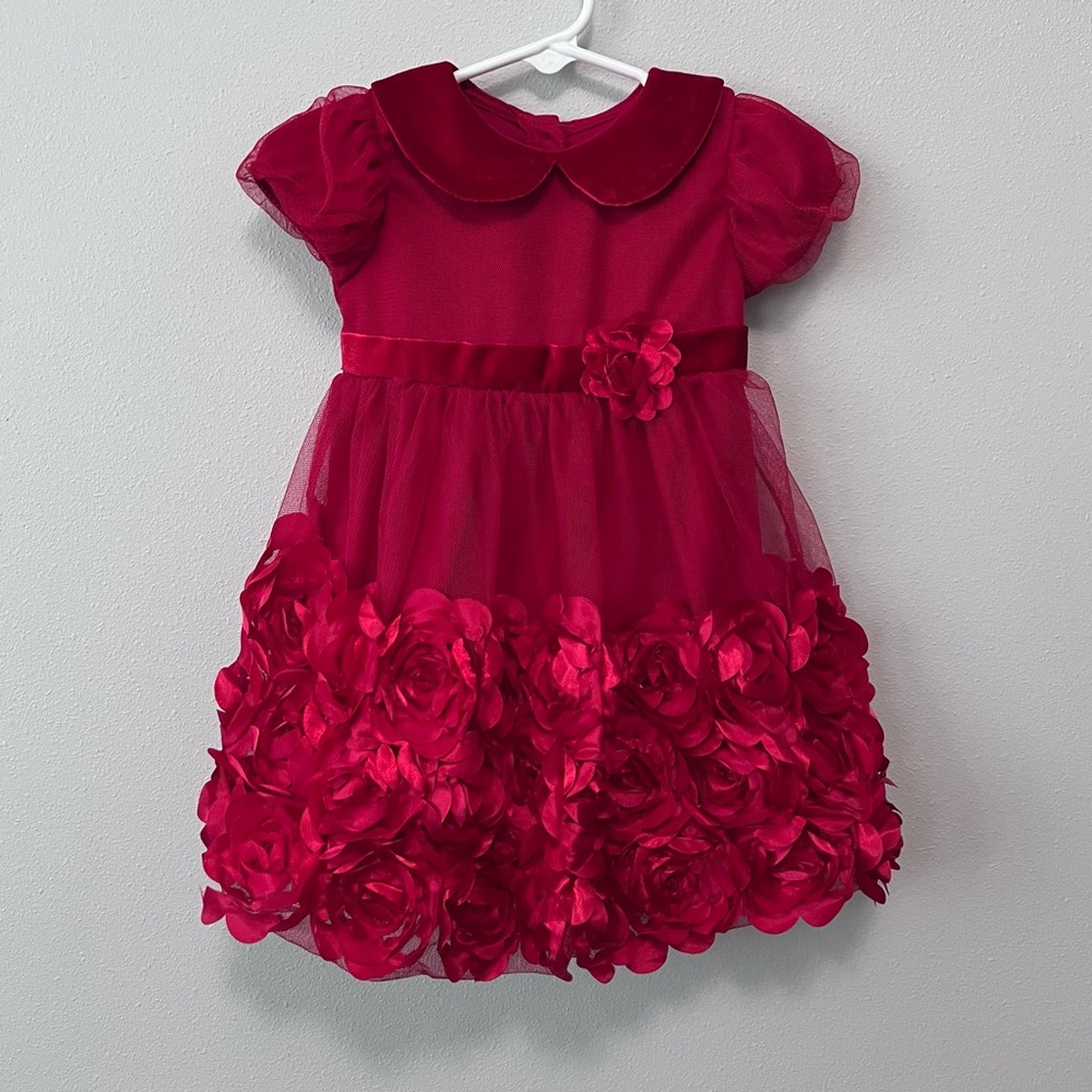 Nannette Baby Red Tulle Velvet Collared Dress Size 18 Months